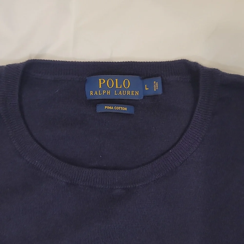 Polo Ralph Lauren Navy Orange Logo Striped Cotton Knit Sweater Men’s Large L - Picture 4 of 7